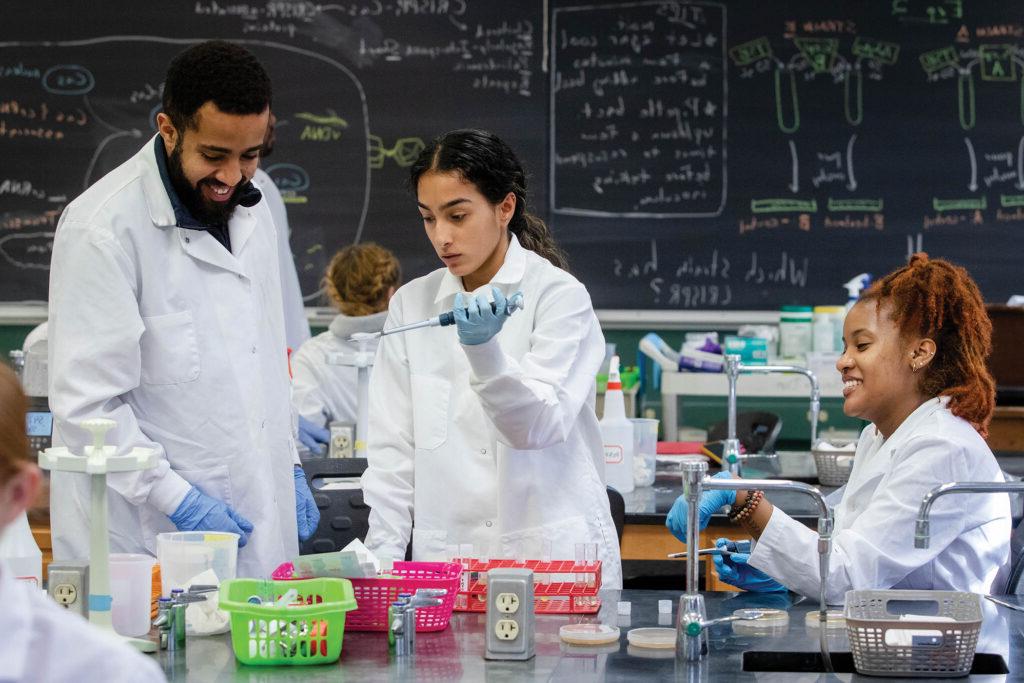 Students test samples in virology class.